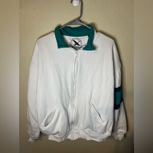 Eddie Bauer White and Teal Zip-Up Jacket